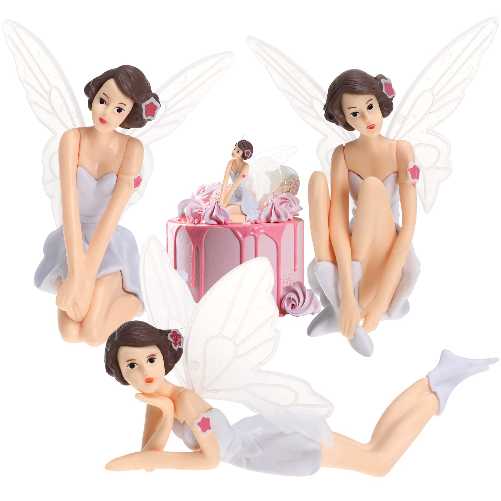 3PCS Fairy Figurines Angel Cake Toppers - Princess Cake Decorations for Girls Birthday, Wedding, Baby Shower & Party Cakes - Perfect for Fairy Tale Themed Celebrations and Dessert Displays