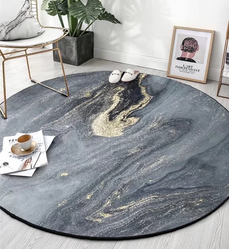 5FT Round Marble Non-Skid Washable Area Rug Pad - Modern Abstract Carpet for Living Room, Bedroom & Sofa | Home Decor Floor Mat for Comfort & Style