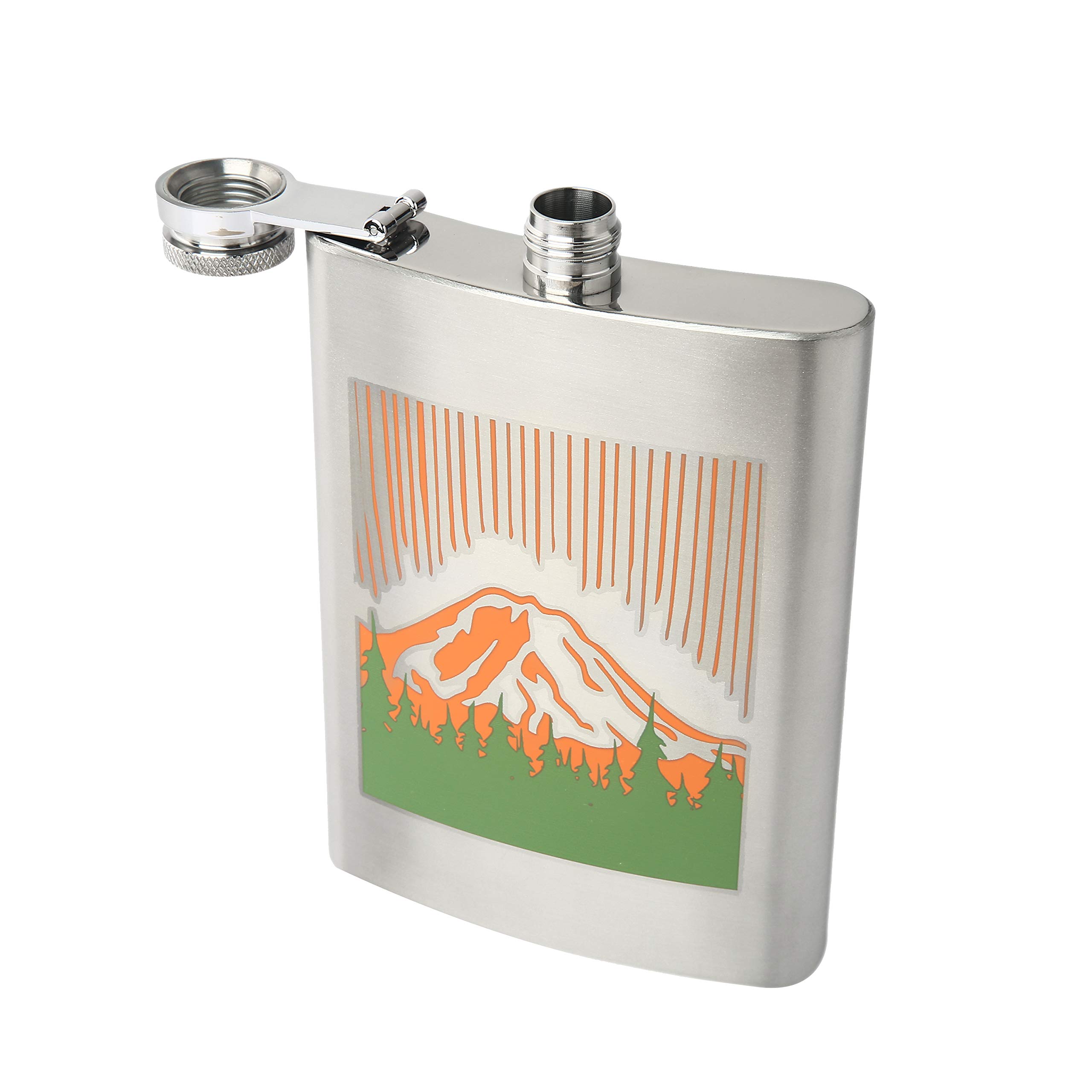 Ozark Trail 7.5oz Stainless Steel Flask with Leak-Proof Attached Cap & Easy-Pour Funnel - Mountain Design Outdoor Flask for Hiking, Camping & Travel