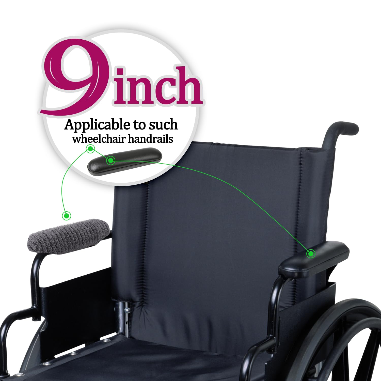9 Inch Memory Foam Wheelchair Armrest Covers - Washable & Comfortable Wheelchair Pads for Elderly & Disabled (WAP9-18N) - Perfect for Home, Hospital & Daily Use
