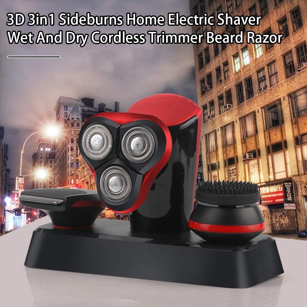USB Rechargeable 3-in-1 Electric Shaver for Men - Wet/Dry Waterproof Rotary Shaver with Facial Cleaning Brush, Cordless Men's Grooming Kit for Travel & Daily Use