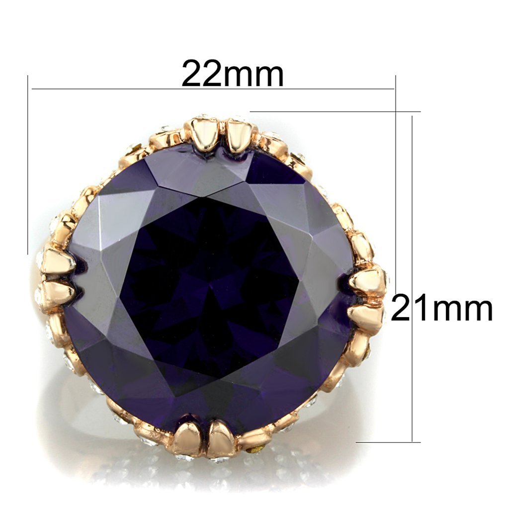 Marimor Women's 316 Stainless Steel Rose Gold Plated Amethyst & Zirconia Cocktail Ring - Elegant Jewelry for Parties, Weddings & Special Occasions