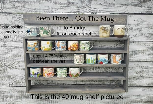 Wooden Coffee Mug Shelf - Holds 16 to 48 Mugs - Perfect for Displaying Your 'Been There' Mug Collection - Ideal for Kitchen, Office, or Coffee Shop Organization