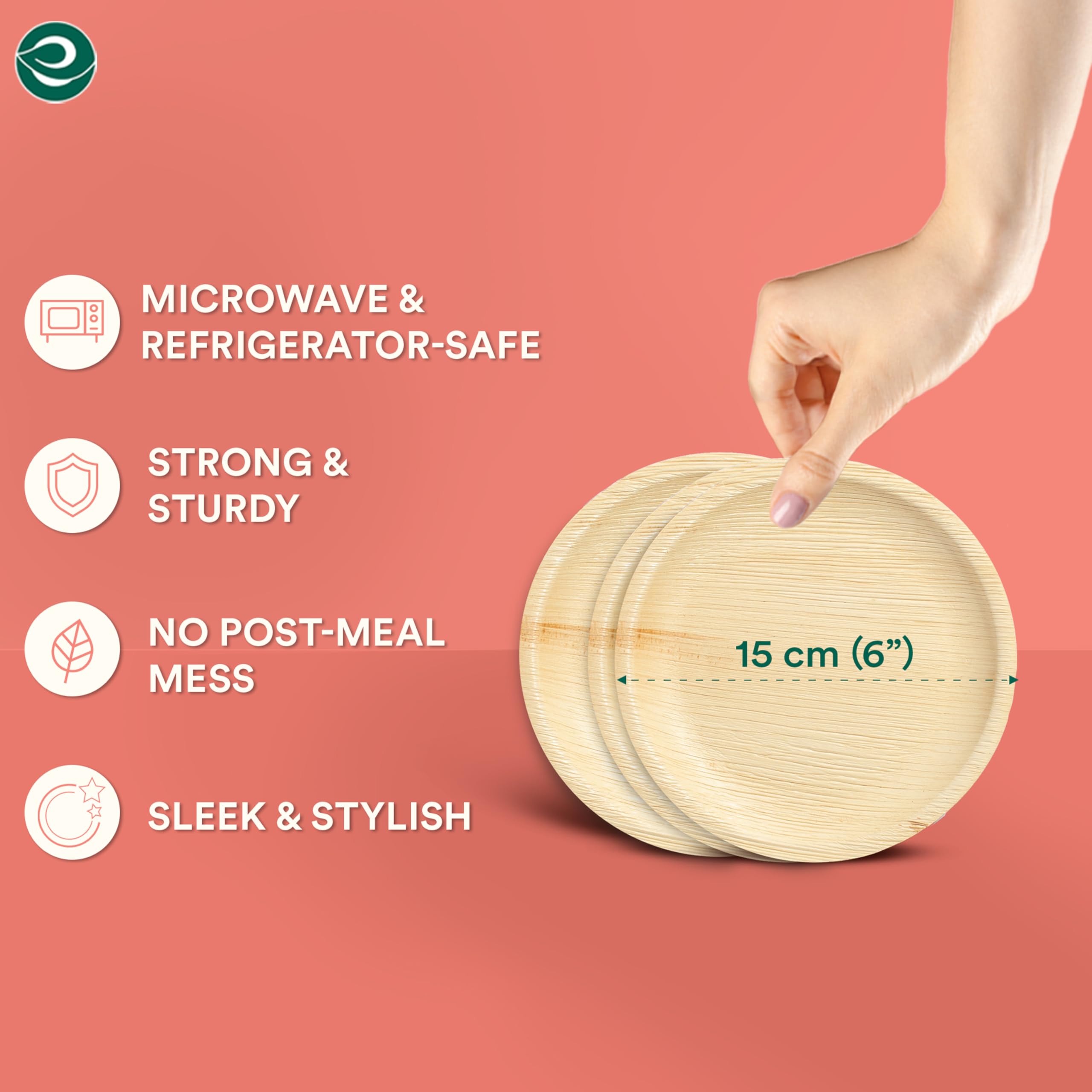 ECO SOUL 6-Inch 25-Pack Biodegradable Areca Palm Leaf Plates - Eco-Friendly Disposable Round Plates for Parties, Weddings & Events (15 cm) - Perfect for Outdoor Picnics, BBQ Gatherings & Sustainable Celebrations