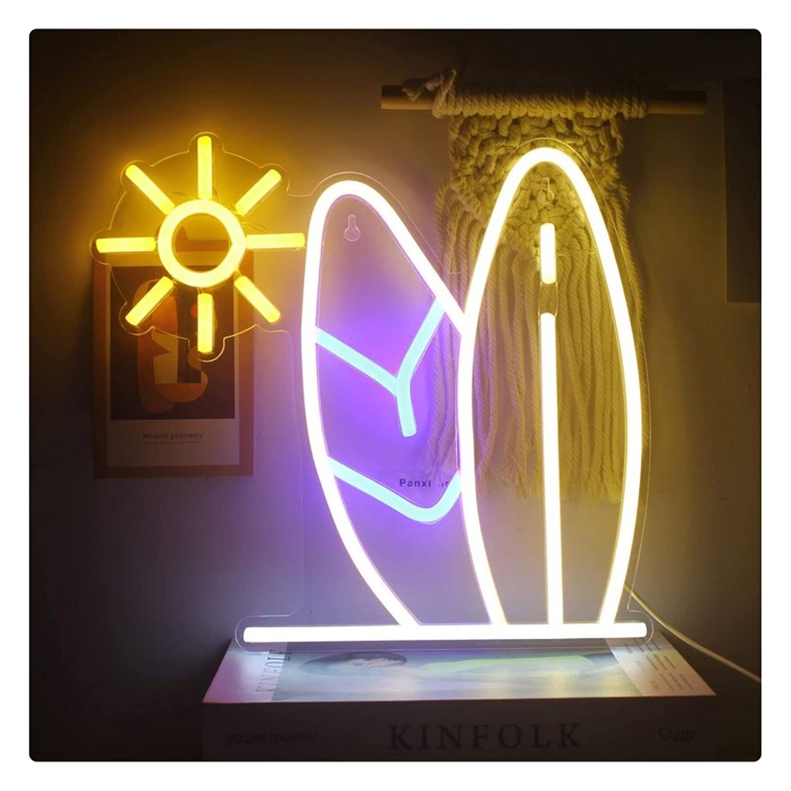 Sun And Surfboard LED Neon Sign - Summer Surfing Themed Wall Decor Light for Home, Kids Room, Bar, Party, Christmas & Wedding - Perfect for Beach Themed Parties, Coastal Home Decor & Neon Art Collection