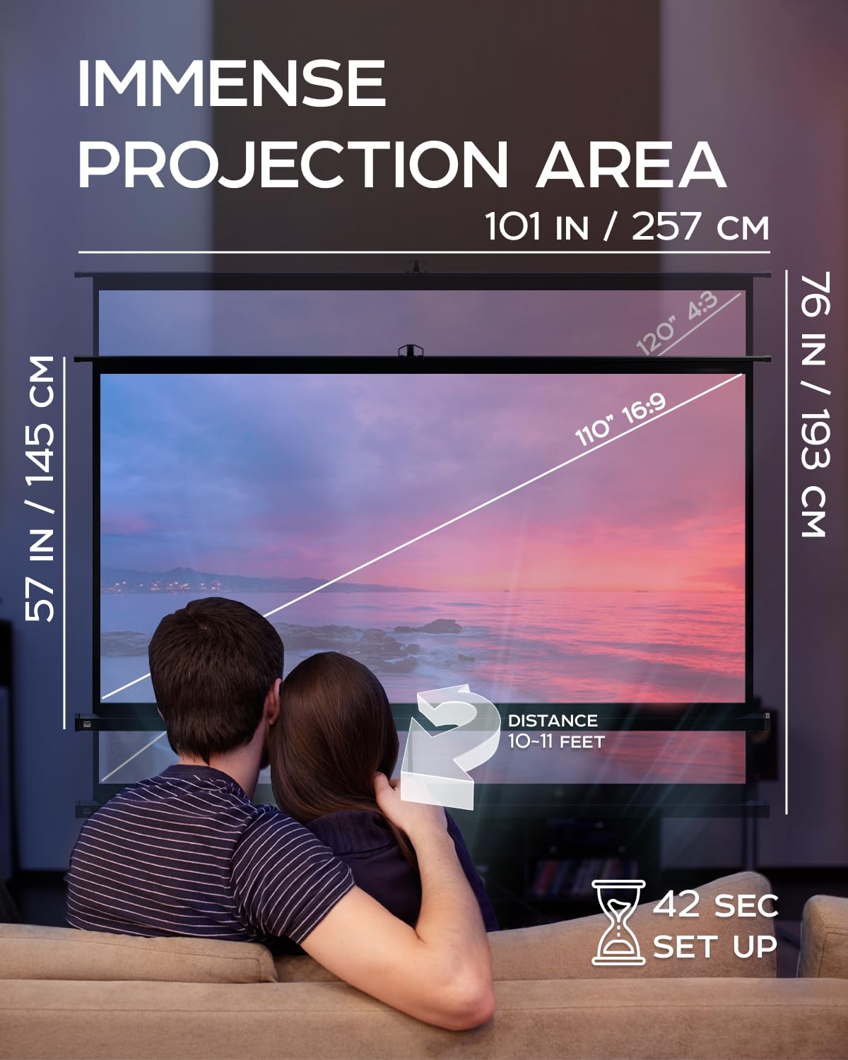 120 Inch Projector Screen with Stand - HD 4:3 Wrinkle-Free Tripod Projection Screen for Indoor & Outdoor Movies, Presentations, and Home Theater Use