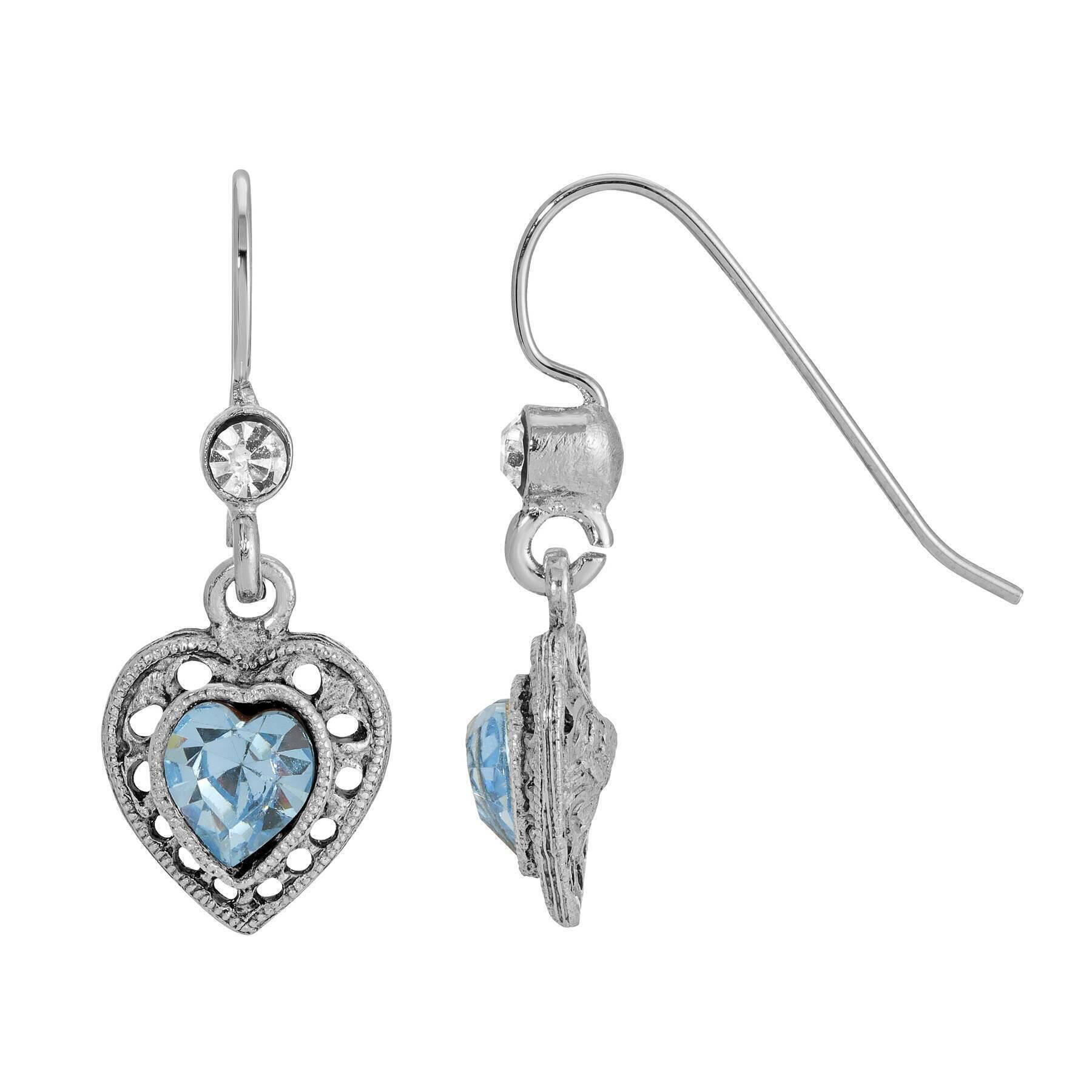 1928 Vintage Heart Crystal Drop Earrings - Antique Silver Dangle Earrings for Women - Perfect for Weddings, Parties & Special Occasions