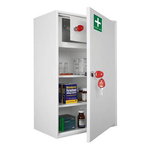 Medical Cabinet with Key Lock - Large First Aid Storage Safe for Home, Office & Emergency Use