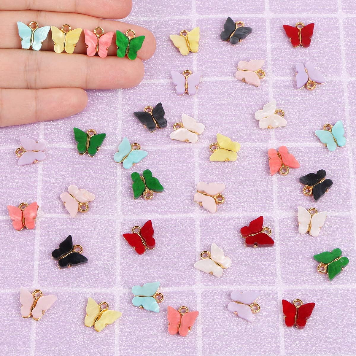 KISSBUTY 36 PCS Acrylic Butterfly Charms - 9 Color Mixed DIY Jewelry Making Supplies for Necklaces, Keychains & Crafting - Perfect for Women's Handmade Jewelry, Scrapbooking & Gift Decorations