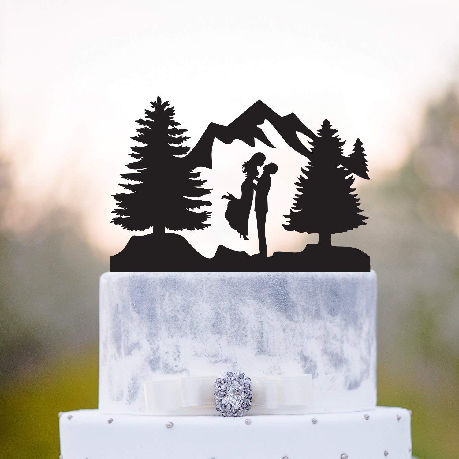 Tamengi Mountain Wedding Cake Topper - Elegant Bride & Groom Figurine for Outdoor, Forest & Rustic Weddings - Handmade in USA - Perfect for Anniversary & Engagement Cakes