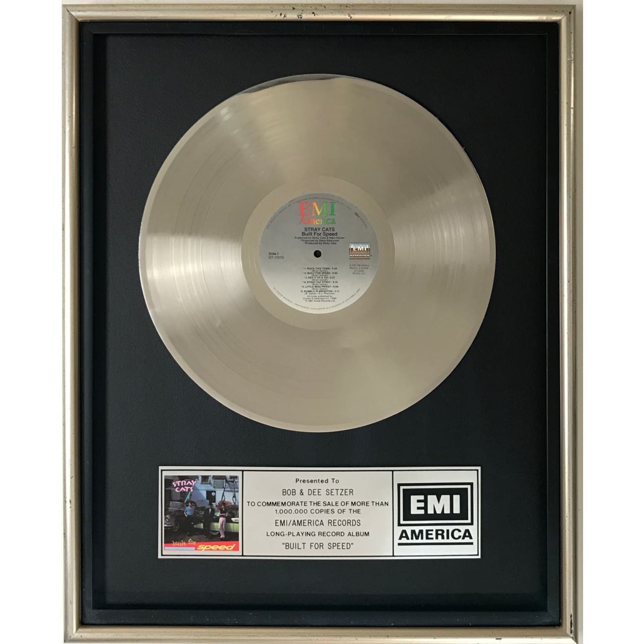 Stray Cats 'Built For Speed' EMI Label Platinum Award - Vintage Rockabilly Music for Collectors & Fans | Perfect for Home Listening, Parties & Retro Music Events