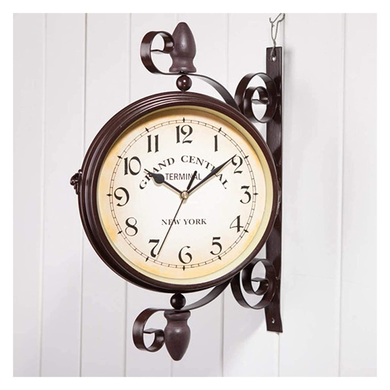 Vintage Double Sided Wall Clock - 360° Rotating Train Station Style Clock with Silent Movement | Iron Metal Grand Central Inspired Design for Indoor & Outdoor Decor - Perfect for Living Room, Patio, Garden, Office, and Entryway