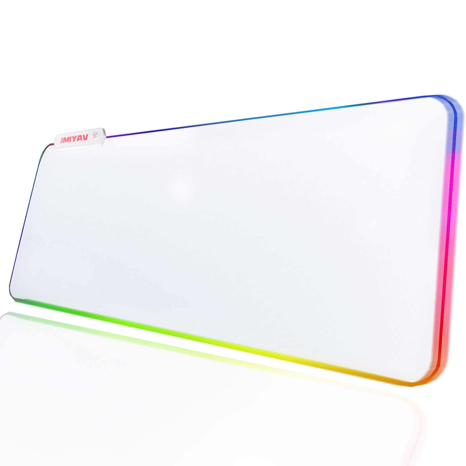 JMIYAV White RGB Gaming Mouse Pad - Non-Slip Rubber Base, Extra Large (31.5x12 Inches) LED Light Up Mousepad for PC, Computer Desk - Perfect for Gamers, Office Work & Home Use | Cool XXL Extended Mouse Mat Accessories