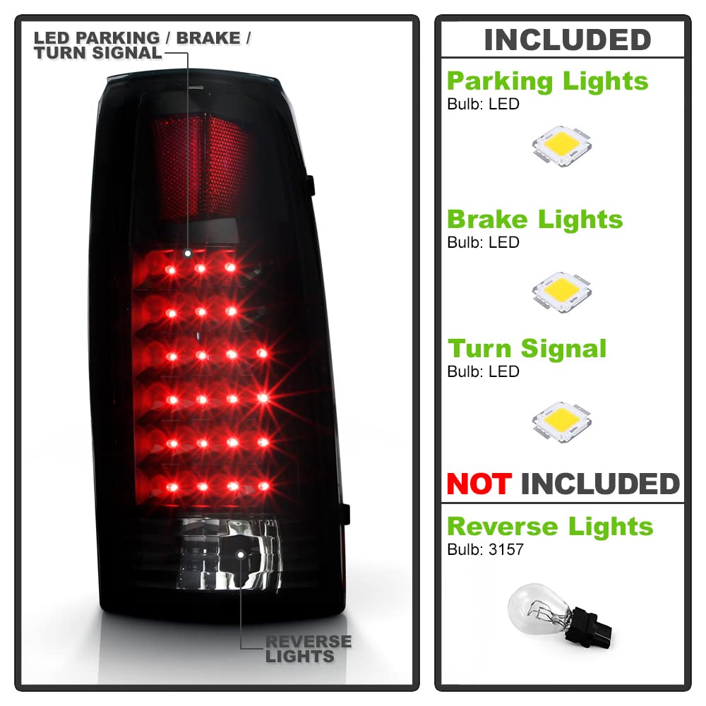 ACANII LED Tail Lights for 1988-1998 Chevy Silverado GMC Sierra Suburban Tahoe - Black Smoke Style (Driver & Passenger Side) | Upgrade Your Truck's Rear Lighting for Safety & Style