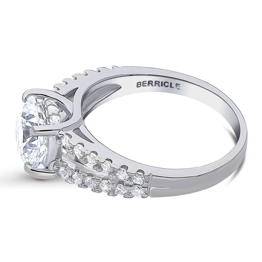 BERRICLE Sterling Silver Solitaire Wedding Engagement Ring 2 Carat Round Cut Cubic Zirconia CZ Promise Split Shank Ring for Women - Rhodium Plated Size 4-10 - Perfect for Proposals, Anniversaries & Special Occasions