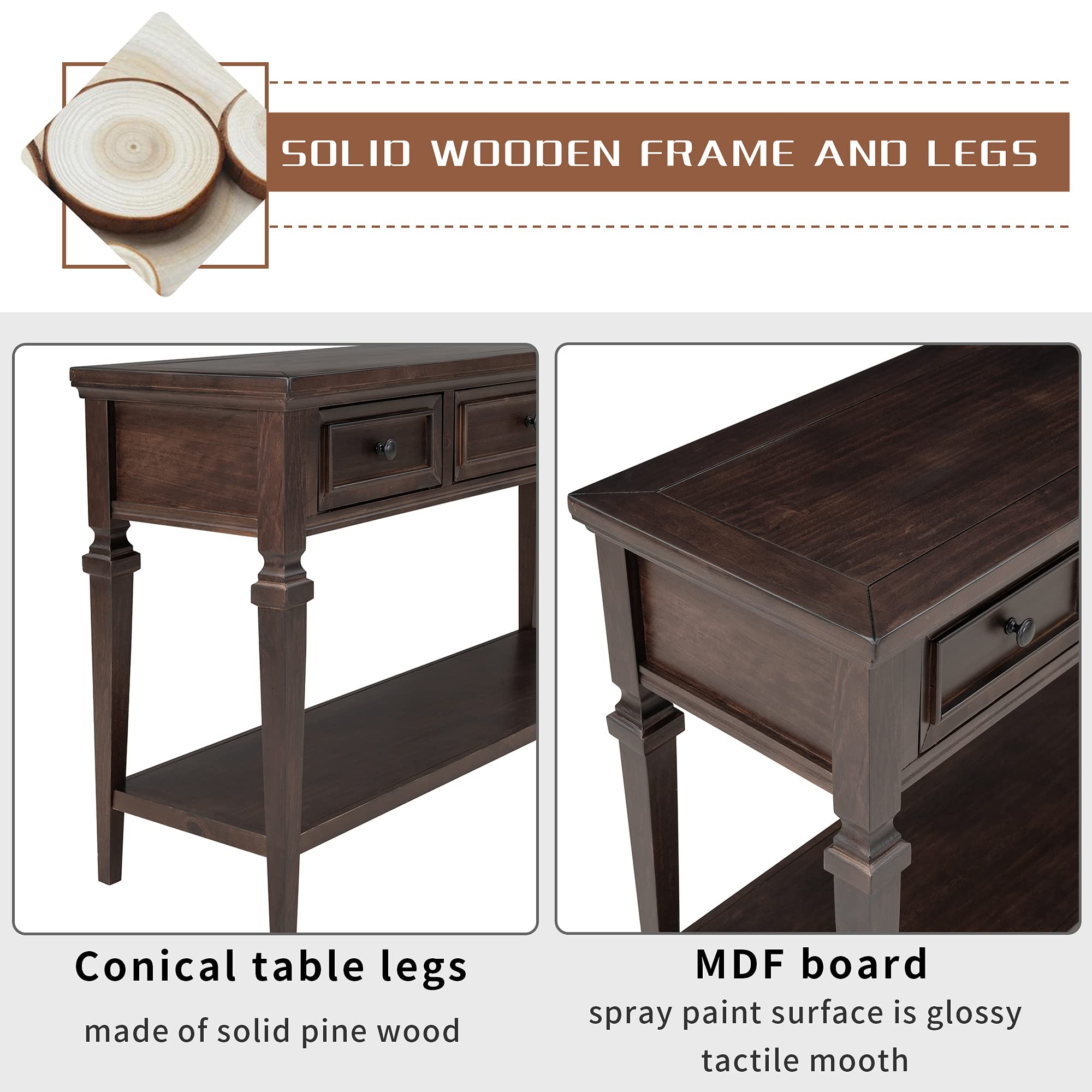 Harper & Bright Designs Retro Espresso Console Table with 3 Drawers & Open Shelf - Classic Entryway Table for Living Room, Hallway, Bedroom - Perfect for Home Decor & Small Space Storage
