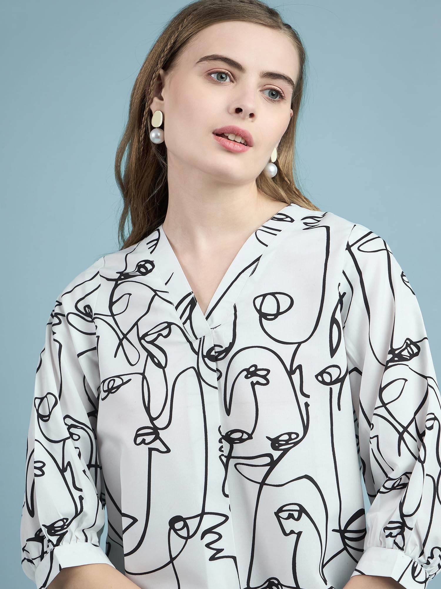Winza Designer Women's Rayon Black & White Printed Top - Stylish Western Tunic Shirt for Women | Casual & Party Wear | Perfect with Jeans for Everyday Outfits