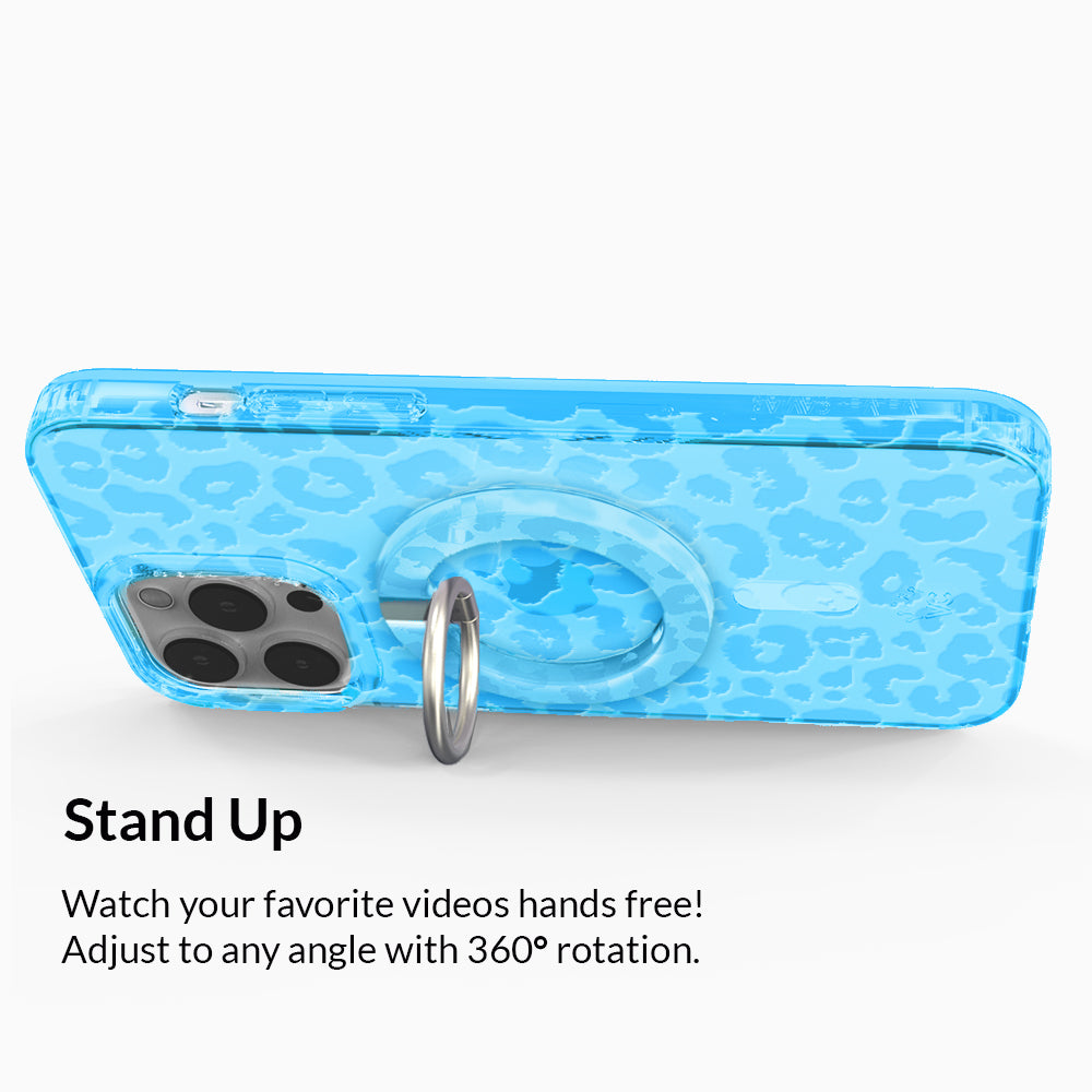 Aqua Blue Leopard Print MagSafe Grip Ring Holder - Compatible with iPhone 14/13/12 Series - Perfect for One-Hand Use, Selfies, and Secure Phone Grip