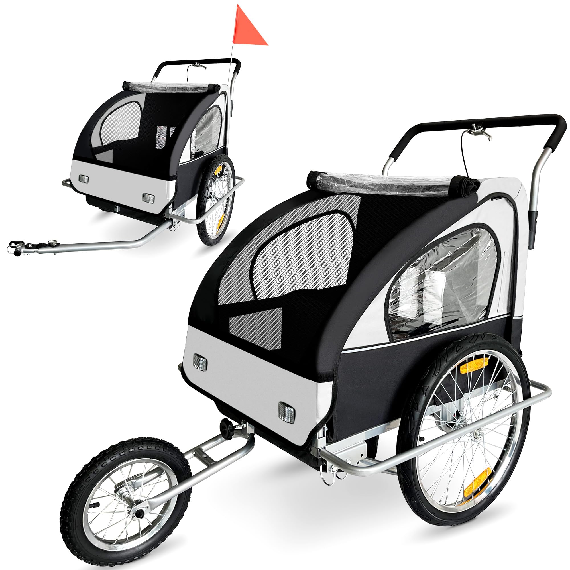 Convertible Jogger Bike Trailer for 2 Kids - 2-in-1 Stroller & Bicycle Carrier with Shock Absorber | Perfect for Active Families, Outdoor Adventures & Daily Commutes