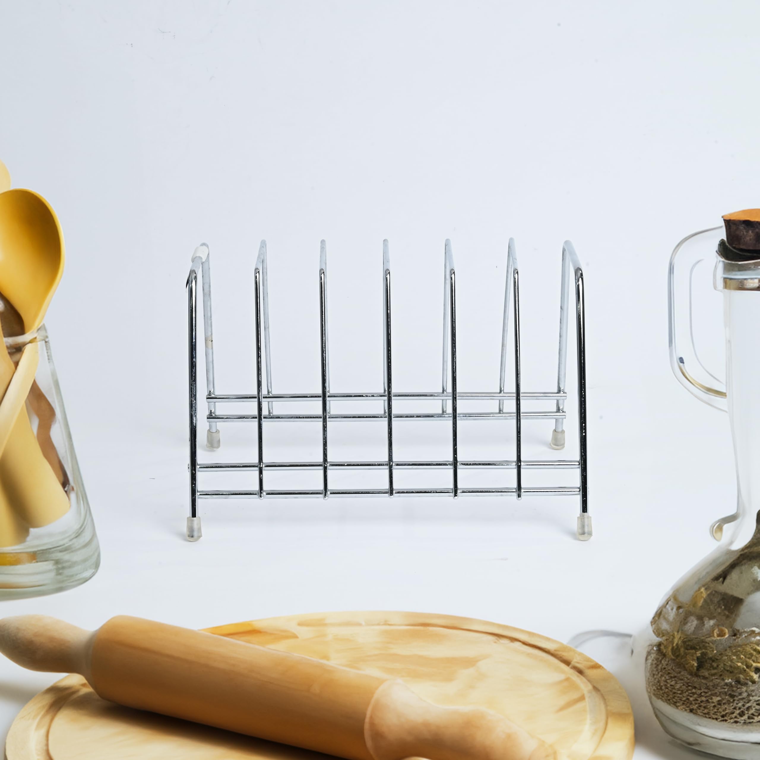 ALKOS Stainless Steel Thali Rack - 6 Section Dish Plate Holder Stand for Kitchen, Lid & Utensil Organizer, Perfect for Indian Thali, Lunch Plates & Kitchen Storage