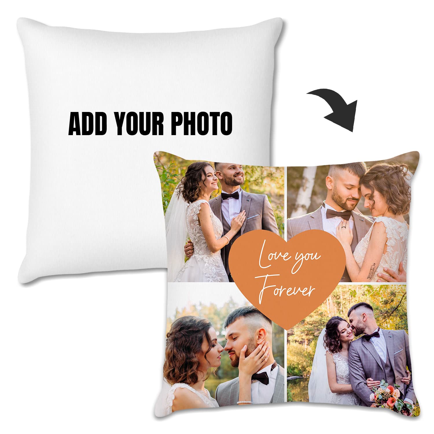 Custom Photo Pillow with Picture & Text - Personalized Couple Gift for Valentine's Day, Anniversary & Special Occasions - 18x18 Inch Throw Pillow Cover (No Filling) - Perfect for Home Decor, Romantic Gifts & Memory Keepsakes