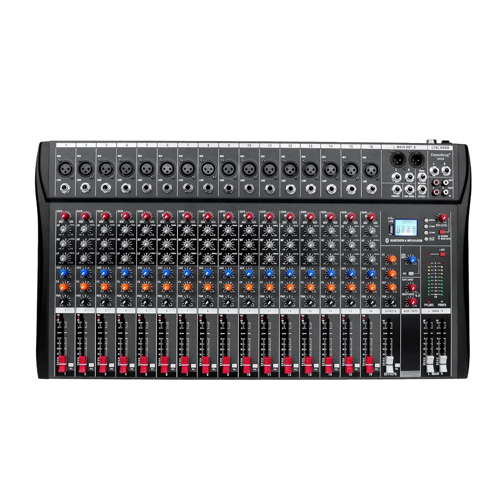 16-Channel Professional Digital Mixer Sound Board with Bluetooth & USB - Studio & Live Audio Mixing Console (110V-220V) for DJ, Band Performances & Recording Studios