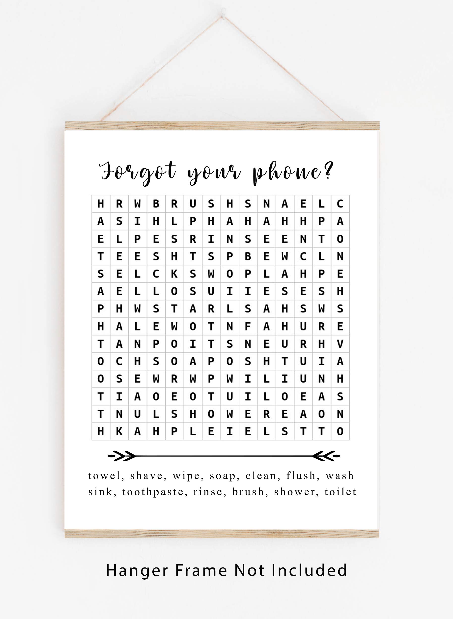 Funny Bathroom Wall Art Print - 11x14 UNFRAMED Black & White Word Search Puzzle Decor Printed on Premium Photographic Paper | 'Forget Your Phone?' Quote | Perfect for Powder Room, Guest Bathroom or Home Office Decor