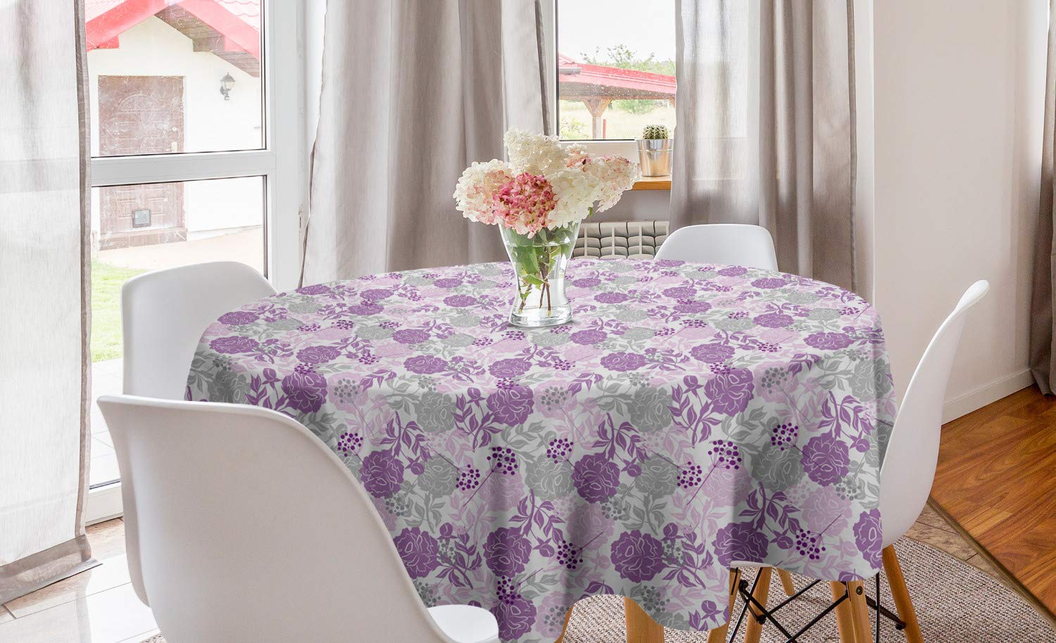 Ambesonne Floral Round Tablecloth 60