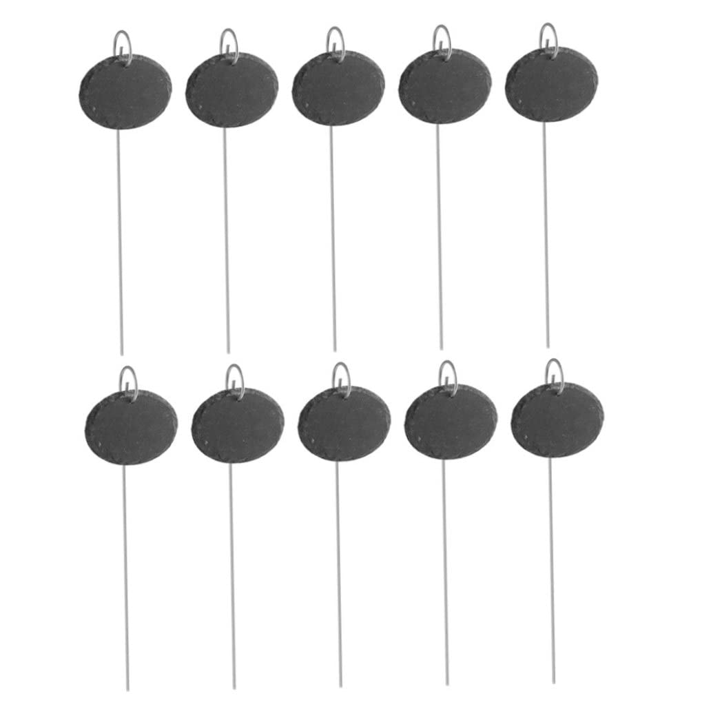 Domccy Slate Plant Labels - 10pcs Weatherproof Steel Stake Garden Markers for Plants, Trees & Nursery | Durable Oval-Shaped Tags for Outdoor & Indoor Gardening