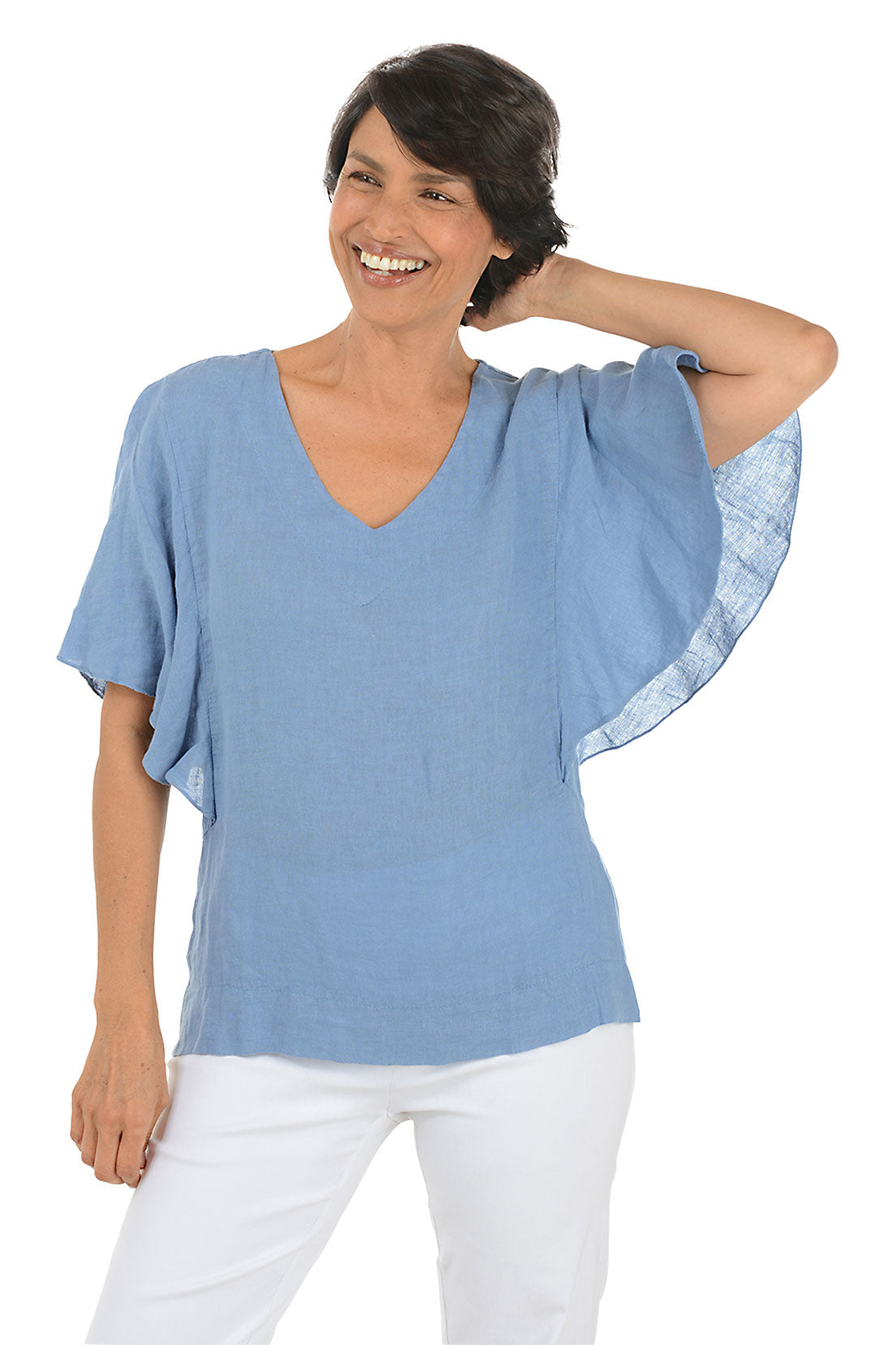 Flutter Sleeve Linen Blouse for Women - Breathable Summer Tops - Casual Boho Shirt for Beach, Office & Date Night Outfits