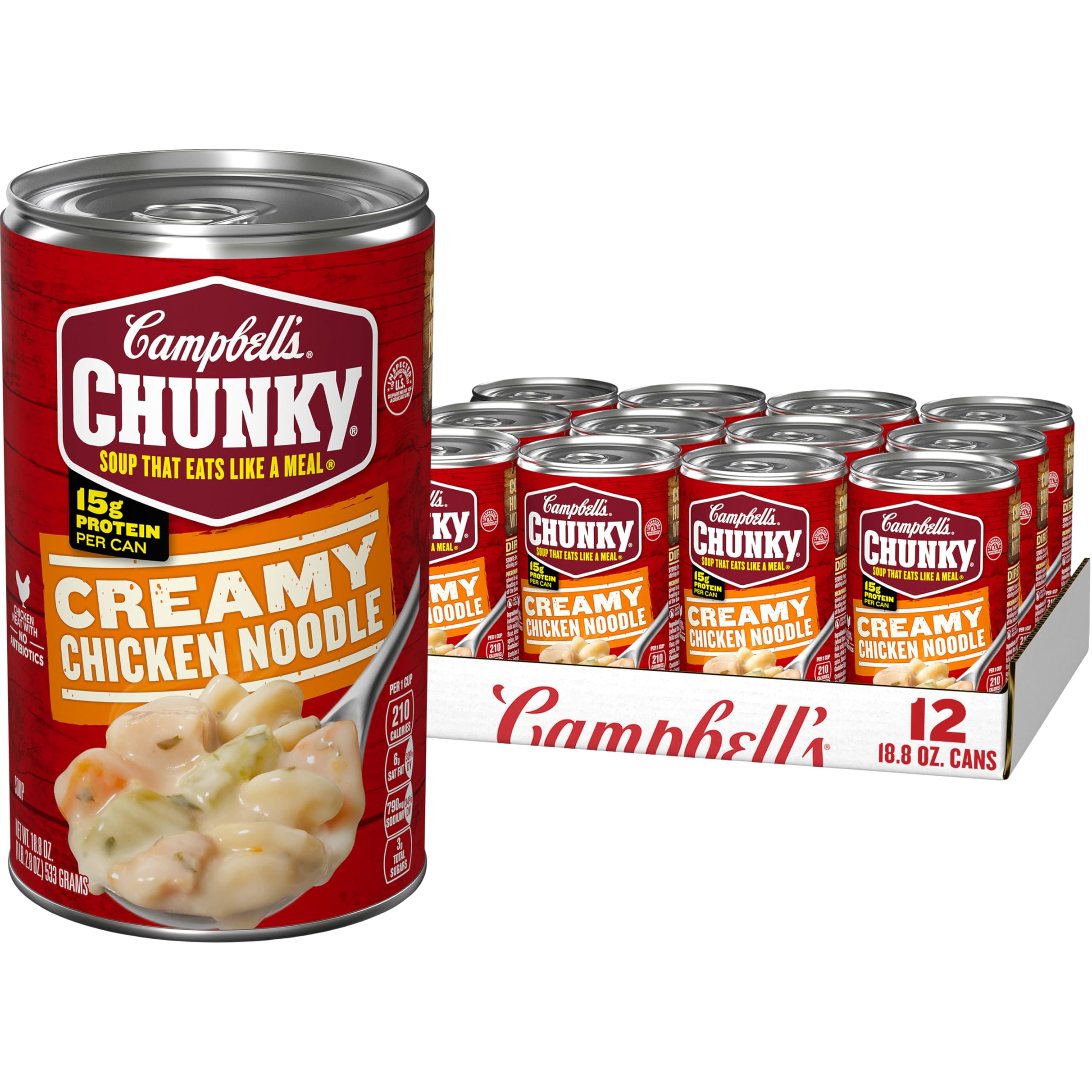 Campbell's Chunky Creamy Chicken Noodle Soup - 18.8 Oz Cans (Pack of 12) | Hearty Comfort Food for Cold Days & Quick Meals