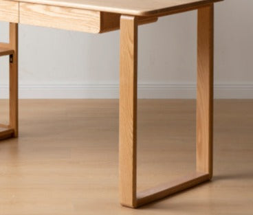 Solid Oak Wood Office Desk with Single Leg & Built-in Bookshelf - Modern Home Office Furniture for Work and Study