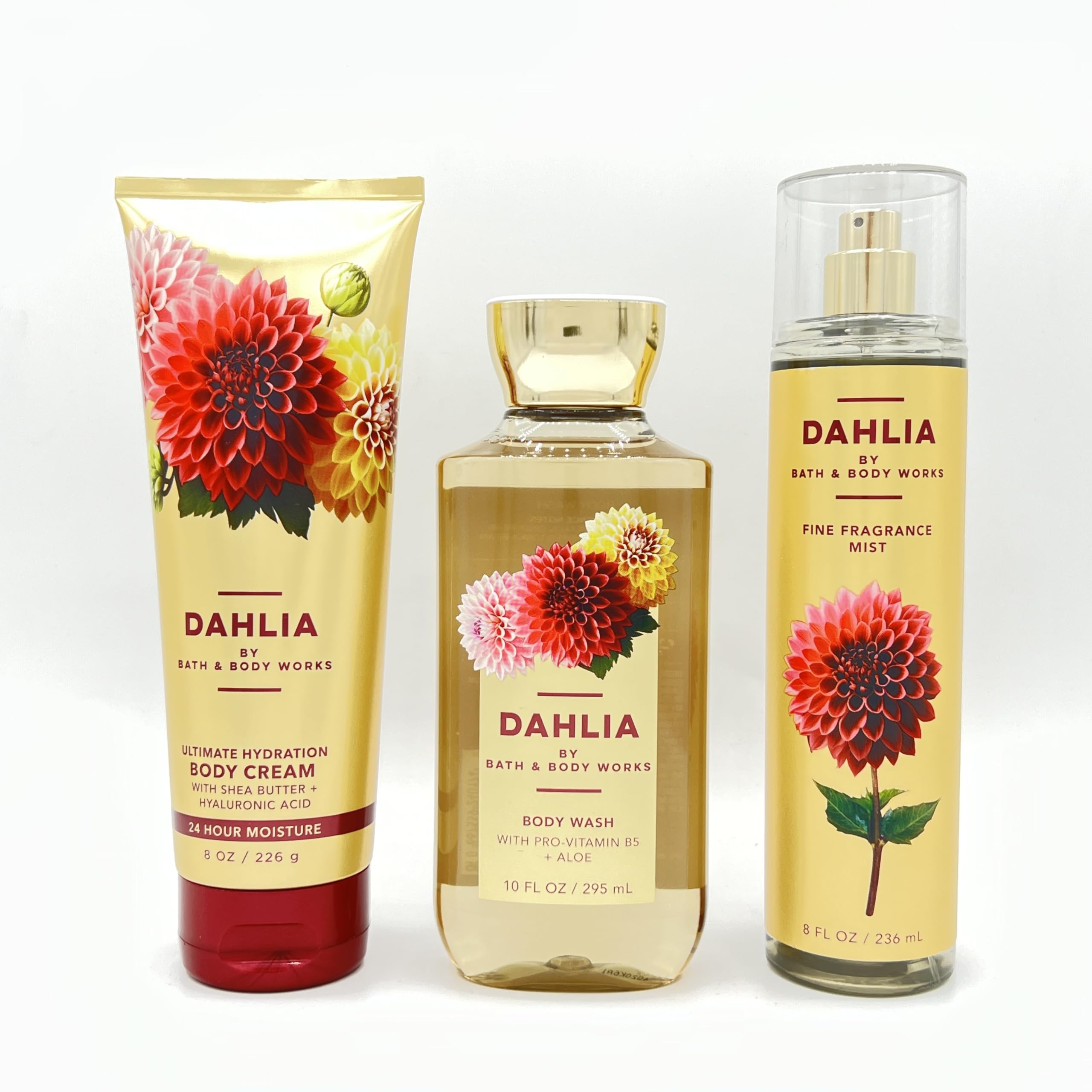 Dahlia Bath & Body Gift Set - 3 Piece Moisturizing Bundle with Hydrating Body Cream, Refreshing Shower Gel & Luxe Fragrance Mist | Perfect for Self-Care, Spa Day & Thoughtful Gifts