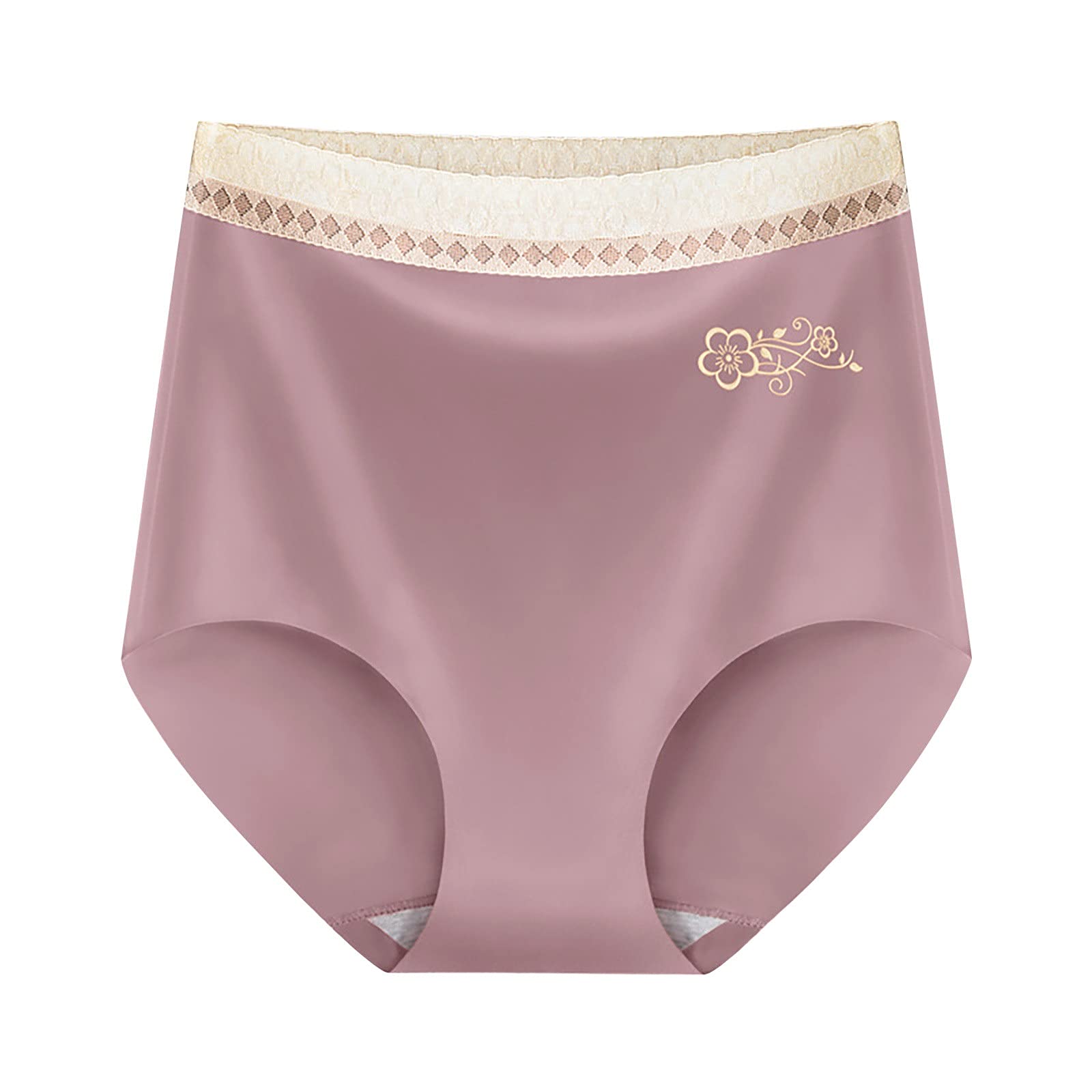 PDGJG Women's High Waist Seamless Panties - Lace Trim Body Shaping Underwear with Floral Print - Comfortable Everyday Intimates (Style Two, Large) - Perfect for Workout, Yoga & Daily Wear