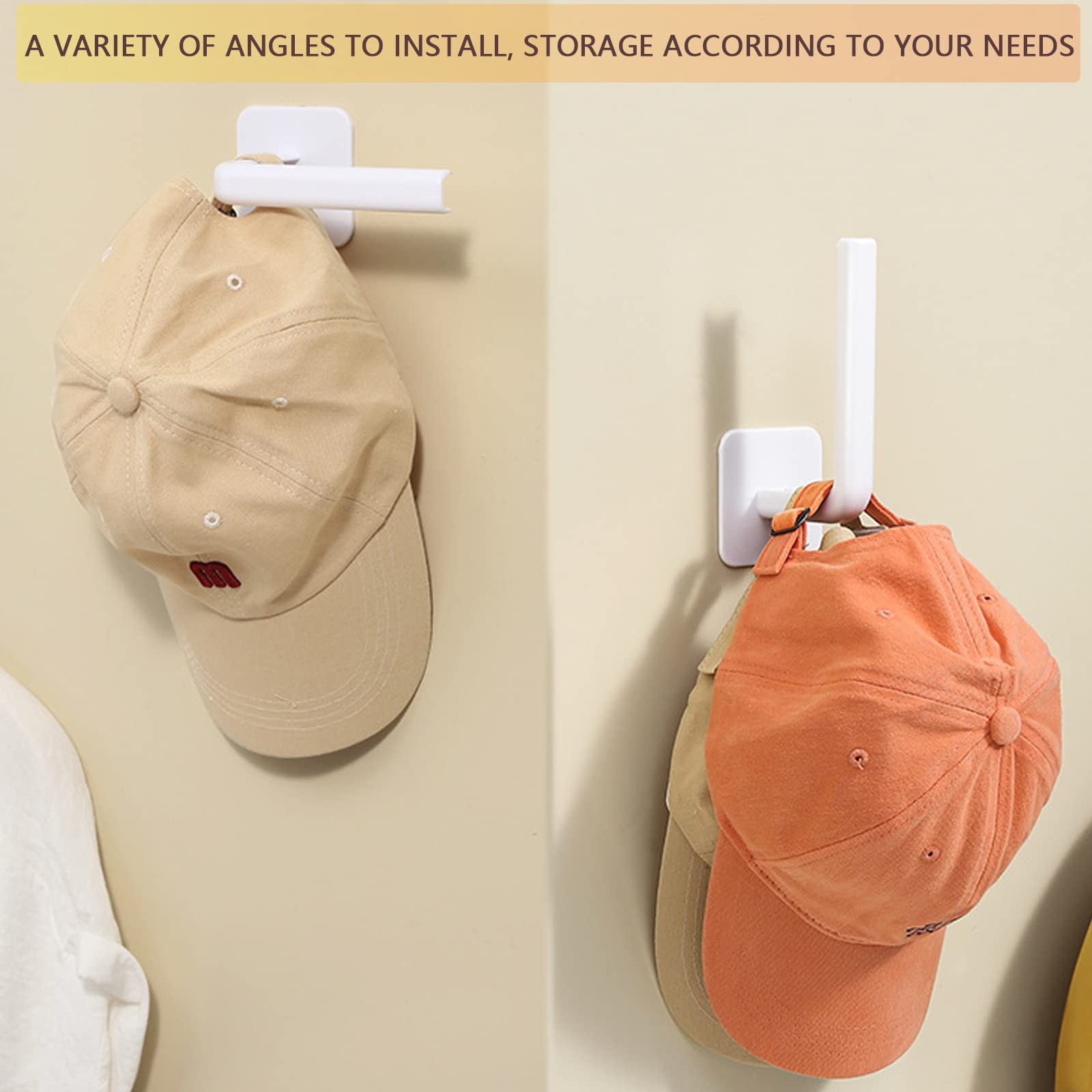 Resdenio 2-Pack Adhesive Wall Hat Rack - No Drill Baseball Cap Organizer Hooks for Door, Closet & Office - Strong Hat Holder Storage Solution for Bedroom, Dorm & Garage (Black) - Perfect for Organizing Caps, Hats & Accessories in Small Spaces