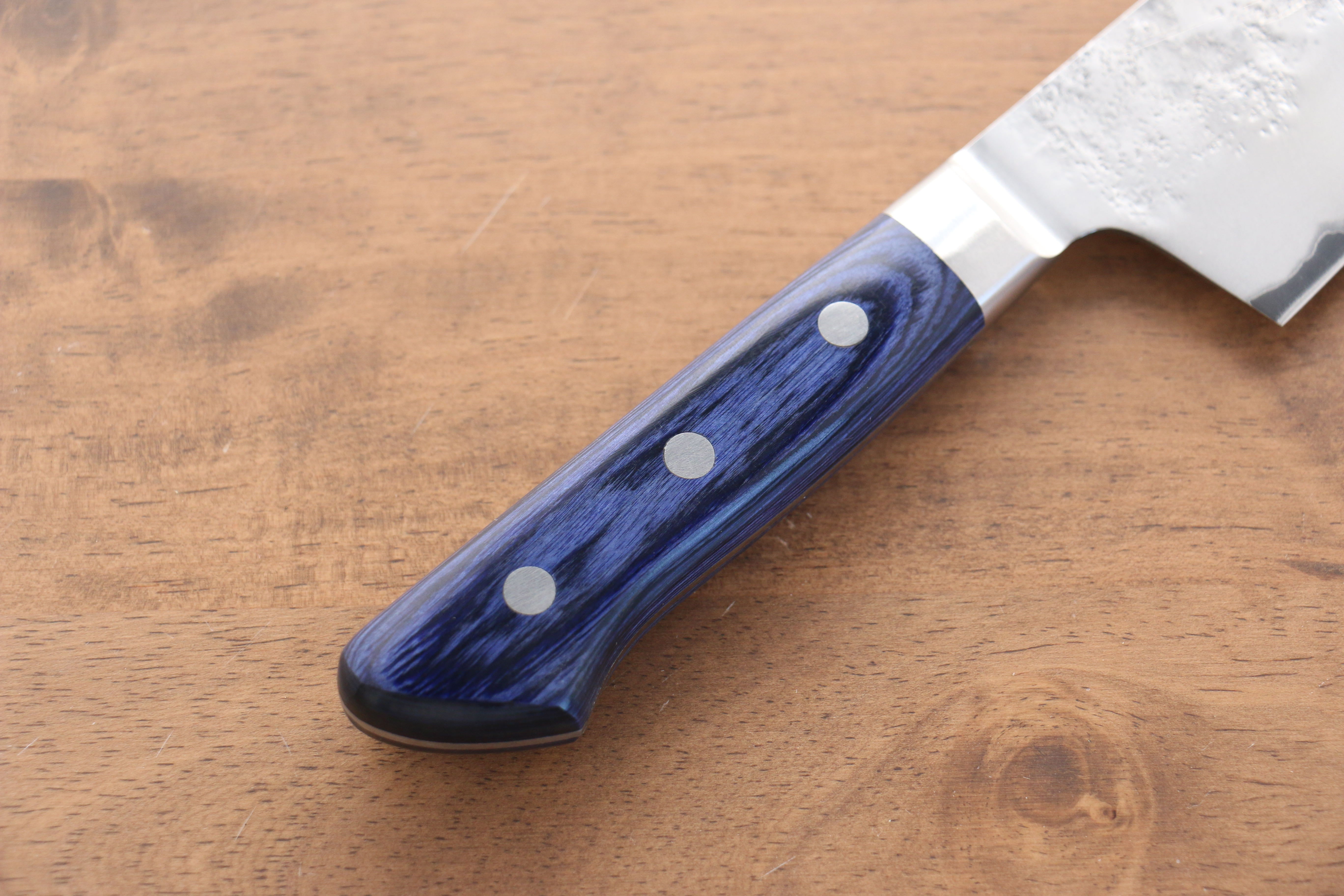 Premium Seisuke Blue Steel No.2 Nashiji Kiritsuke Santoku Knife 195mm with Blue Pakka Wood Handle - Japanese Chef Knife for Slicing, Dicing & Precision Cooking