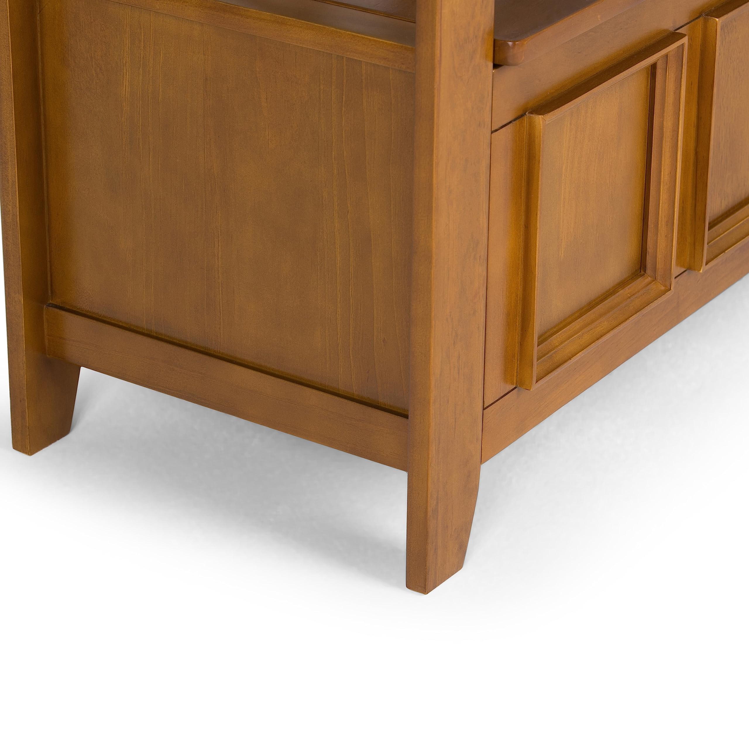 SIMPLIHOME Amherst 48-inch Solid Wood Storage Bench with Hidden Dual Compartment, Safety Hinges - Light Avalon Brown - Entryway, Mudroom, Bedroom, Living Room - Transitional Style Furniture for Home Organization & Decor