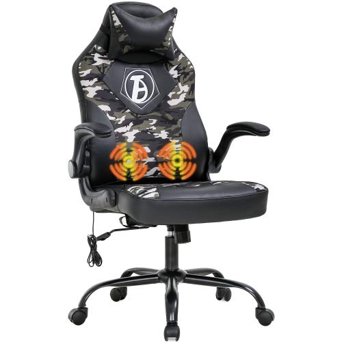 Ergonomic Massage Gaming Chair with Lumbar Support & Vibrator - Adjustable PU Leather Office Chair with Headrest & Armrest - Perfect for Home Office, Gaming Setup & Relaxation