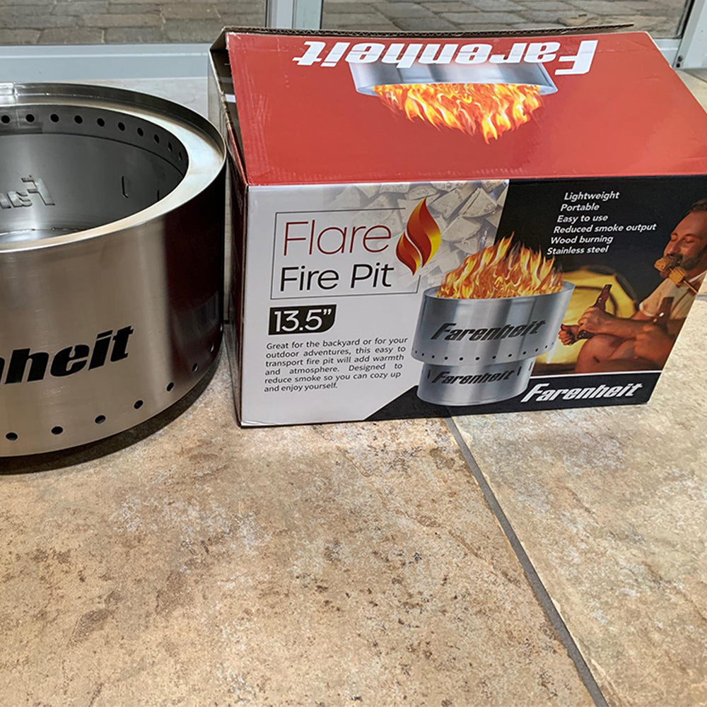 Fahrenheit Flare 13.5 Inch Smokeless Fire Pit - Silver Outdoor Fire Pit for Backyard, Patio, Camping & Beach - Portable & Efficient Design for Year-Round Use