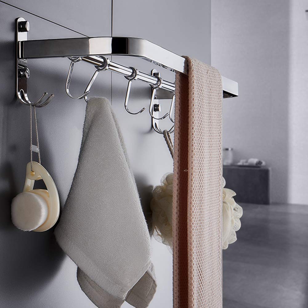 Stainless Steel Bathroom Shelf & Towel Rack - Wall Mounted Storage Organizer with Hooks for Bath Towels, Kitchen Utensils & Spices | Perfect for Shower, Bathroom & Kitchen Decor (SUS 304)