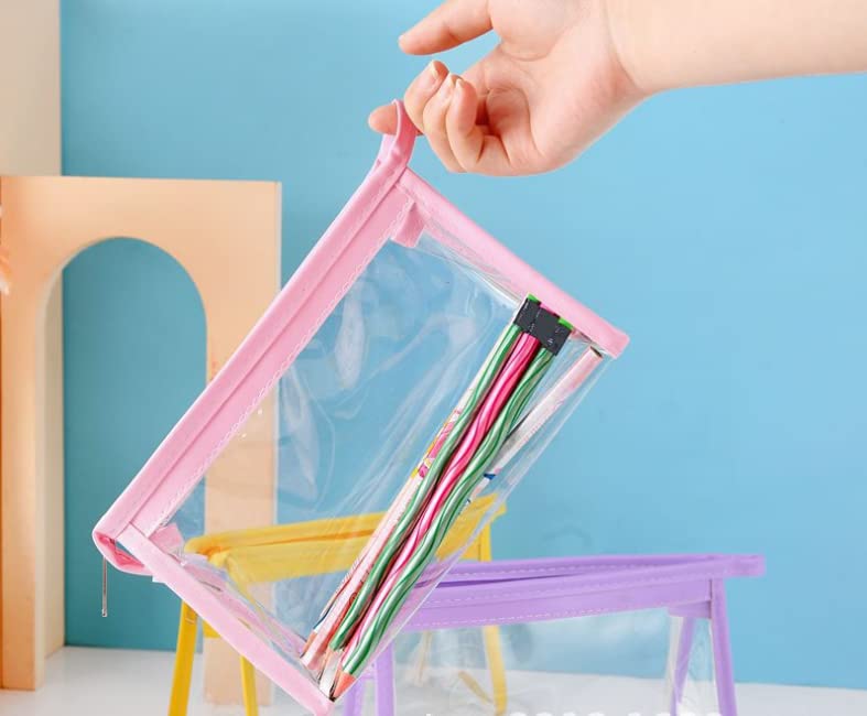 Voarge 2-Pack Clear PVC Pencil Cases & Makeup Bags - Waterproof Transparent Zipper Pouches for School, Exams, Travel & Cosmetics - Portable Organizer for Students & Women (Blue & Pink) - Perfect for School Supplies, Toiletries & Daily Essentials