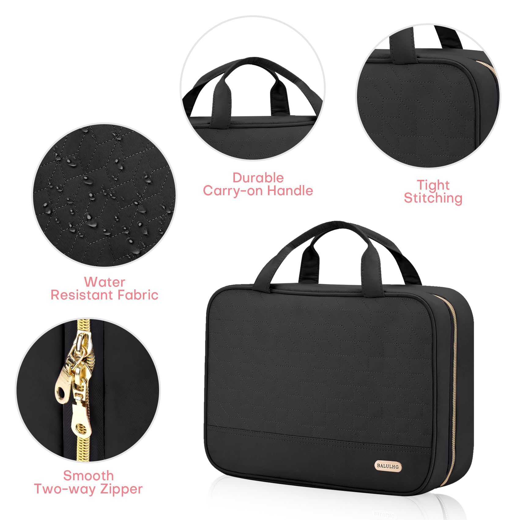 Waterproof Hanging Travel Toiletry Bag for Women - Large Black Cosmetic Organizer with Hook | Perfect for Makeup, Toiletries & Travel Essentials | Ideal for Vacations, Business Trips & Gym Use