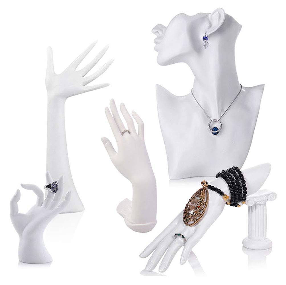 Homeanda White Resin Hand-Shaped Ring Stand - Elegant Bracelet & Jewelry Organizer for Necklaces, Rings & Watches | Perfect for Vanity Display, Boutique Showcase & Gift Wrapping (Style 1-White)