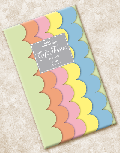 Pastel Scalloped Tissue Paper - 50 Sheets for Gift Wrapping, Party Decorations & DIY Crafts - Soft Pink, Mint, Lavender & Peach Colors