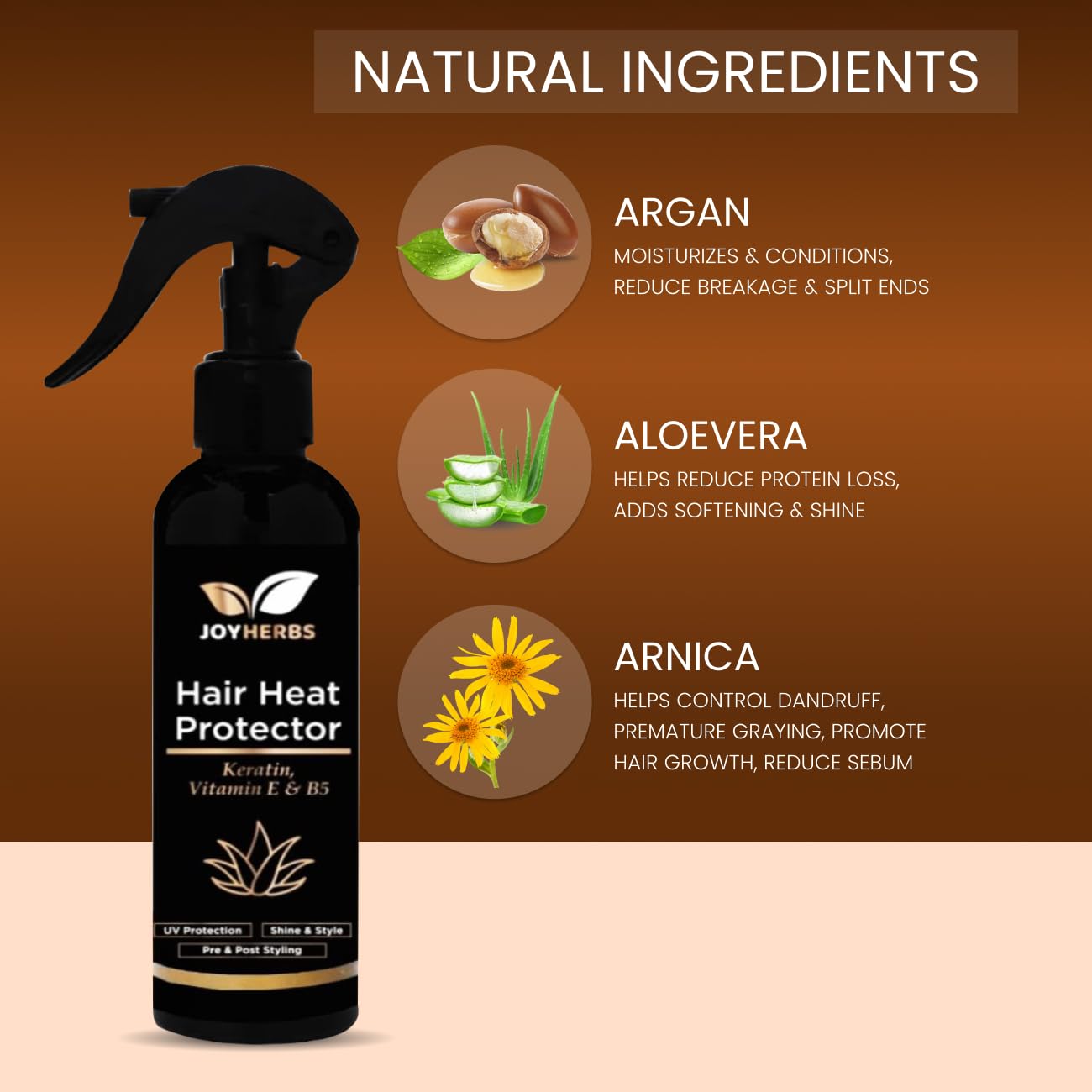 JOYHERBS Heat Protectant Spray for Hair Straightener & Styling - Sulfate Free, Paraben Free, 200ml - Prevents Heat Damage & Frizz for Smooth, Shiny Hair - Perfect for Daily Styling & Salon Use