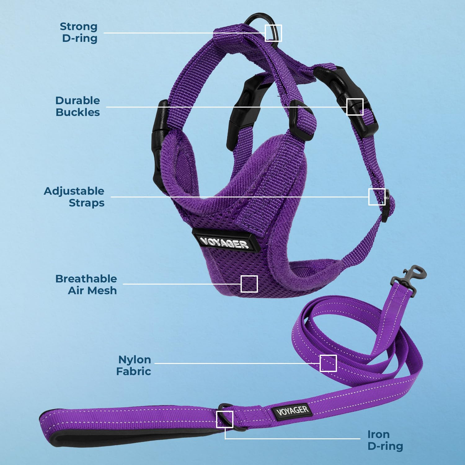 Best Pet Supplies Voyager Step-in Lock Dog Harness with Reflective Leash Combo Set - Adjustable Neoprene Handle 5ft for Small/Medium/Large Dogs & Cats - Purple (Large) | Perfect for Walking, Training & Outdoor Adventures