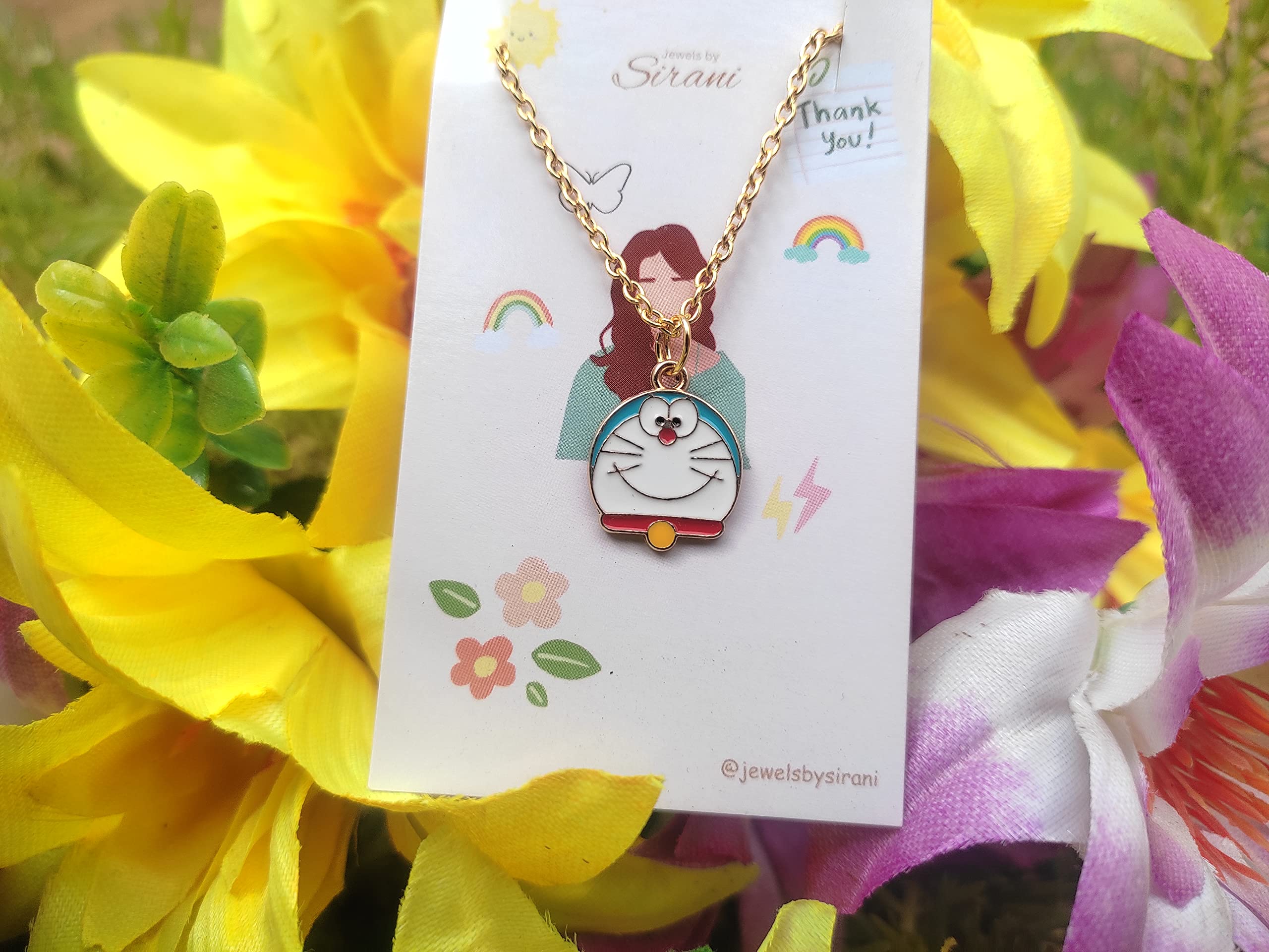 Cute Pendant Necklace for Kids, Girls & Women - Pack of 2 (Pink Penguin & Doremon) | Fashion Jewelry Gift for Birthday, Christmas & Everyday Wear