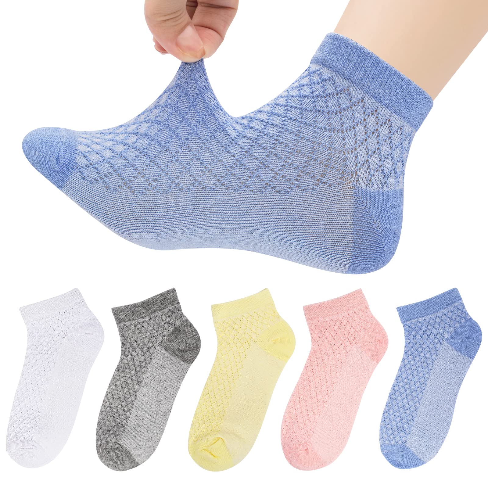 Looching 6 Pairs Baby Girls & Boys Breathable Mesh Cotton Socks - No Show Low Cut Athletic Ankle Socks for Toddlers 0-5T - Perfect for Playtime, School & Everyday Comfort