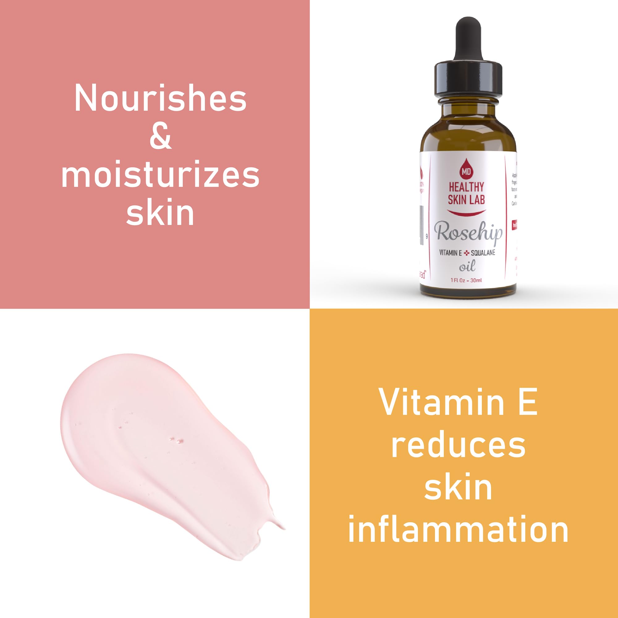 Vitamin E + Rosehip & Squalane Triple Hydration Oil - Anti-Aging & Brightening Facial Oil, Boosts Collagen & Reduces Wrinkles, Dermatologist Approved for All Skin Types, 1oz - Perfect for Nighttime Skincare Routine & Dry Skin Relief