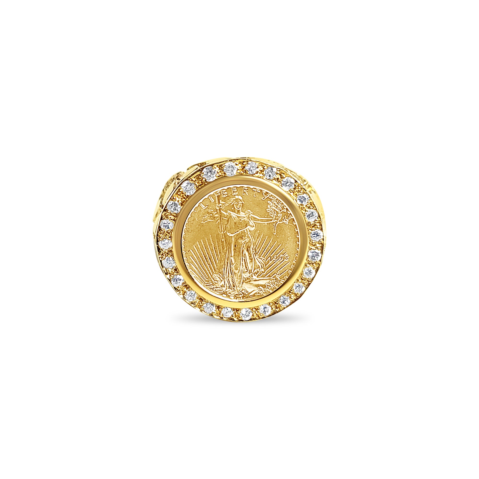1/10OZ Lady Liberty Diamond Coin Ring with Nugget Band - Vintage Style Jewelry for Women, Perfect for Gifts, Weddings & Special Occasions